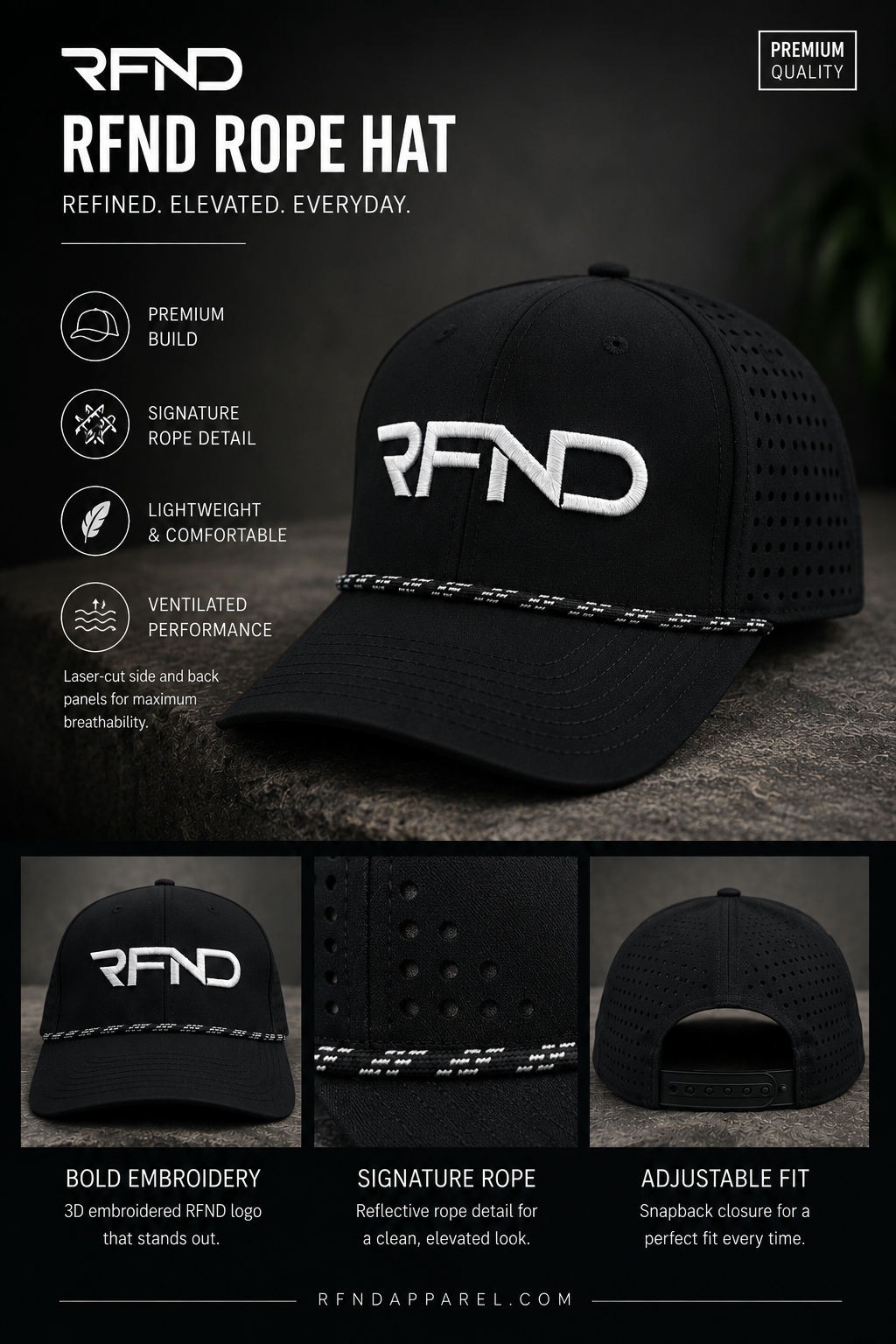 RFND Performance Rope Hat Premium Lightweight Ventilated Golf Snapback